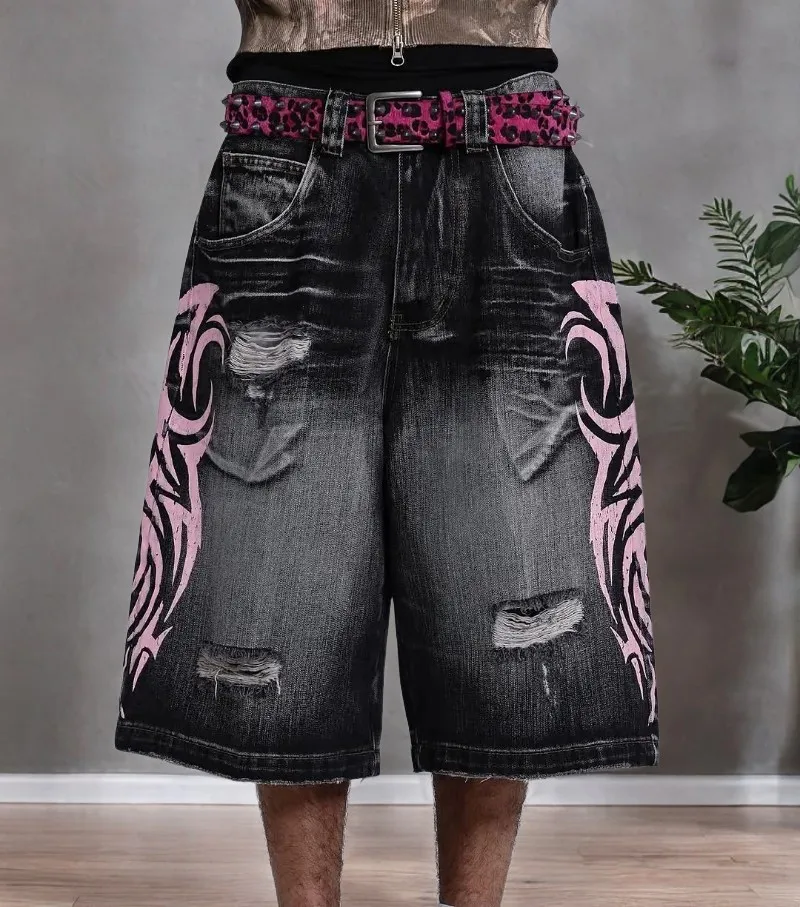 

Vintage Jeans Men Women Street Hip Hop Denim Shorts Y2K New Popular Patch Fashion Harajuku Punk Loose High Waist Wide Leg Pants