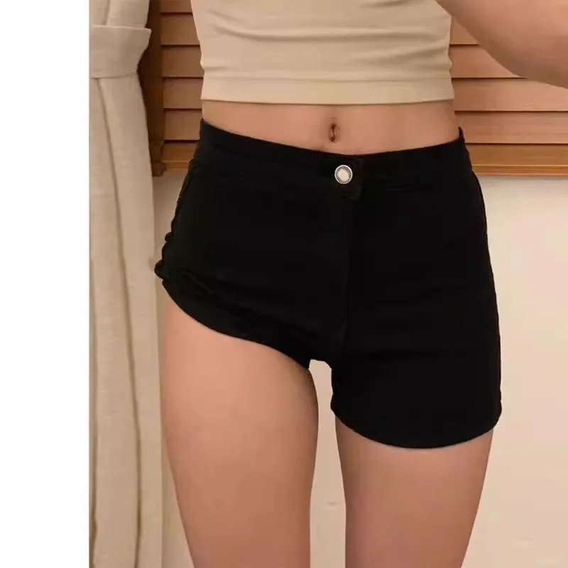

High Waist Black Denim Shorts Women's Spring Summer New Style Elastic Slimming Tight A-Line Hot Pants Cotton Stretch Denim