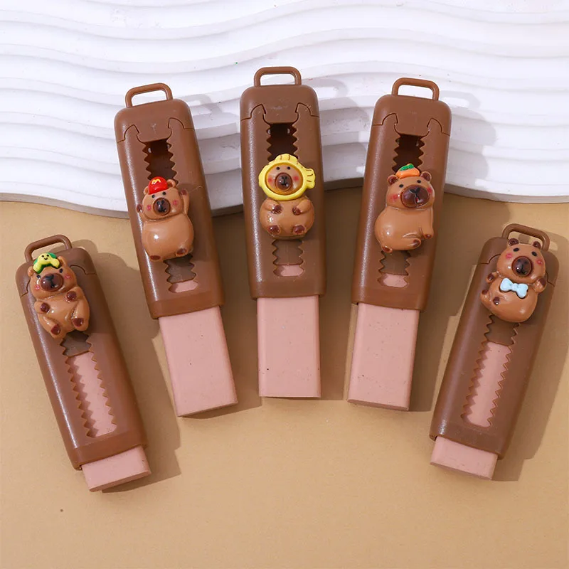 12 Pcs Capybara Push-pull Eraser Student Drawing Exam 4B Eraser Creative Cartoon Shape Push School Supplies