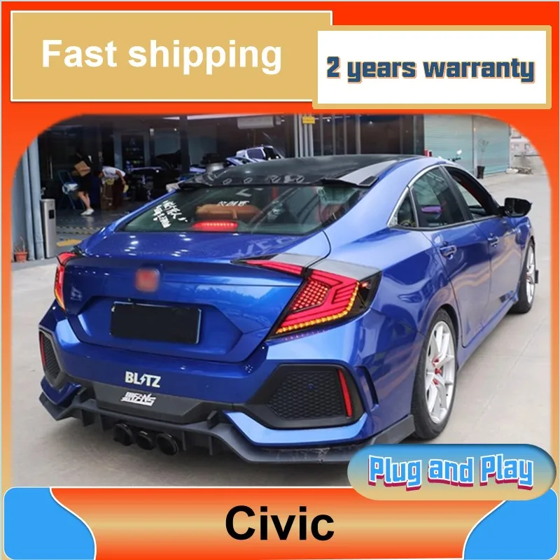 Car Styling for Honda Civic Taillight 2016-2021 Civic Tail Lamp Rear DRL Fog Brake Turn Signal Reversing