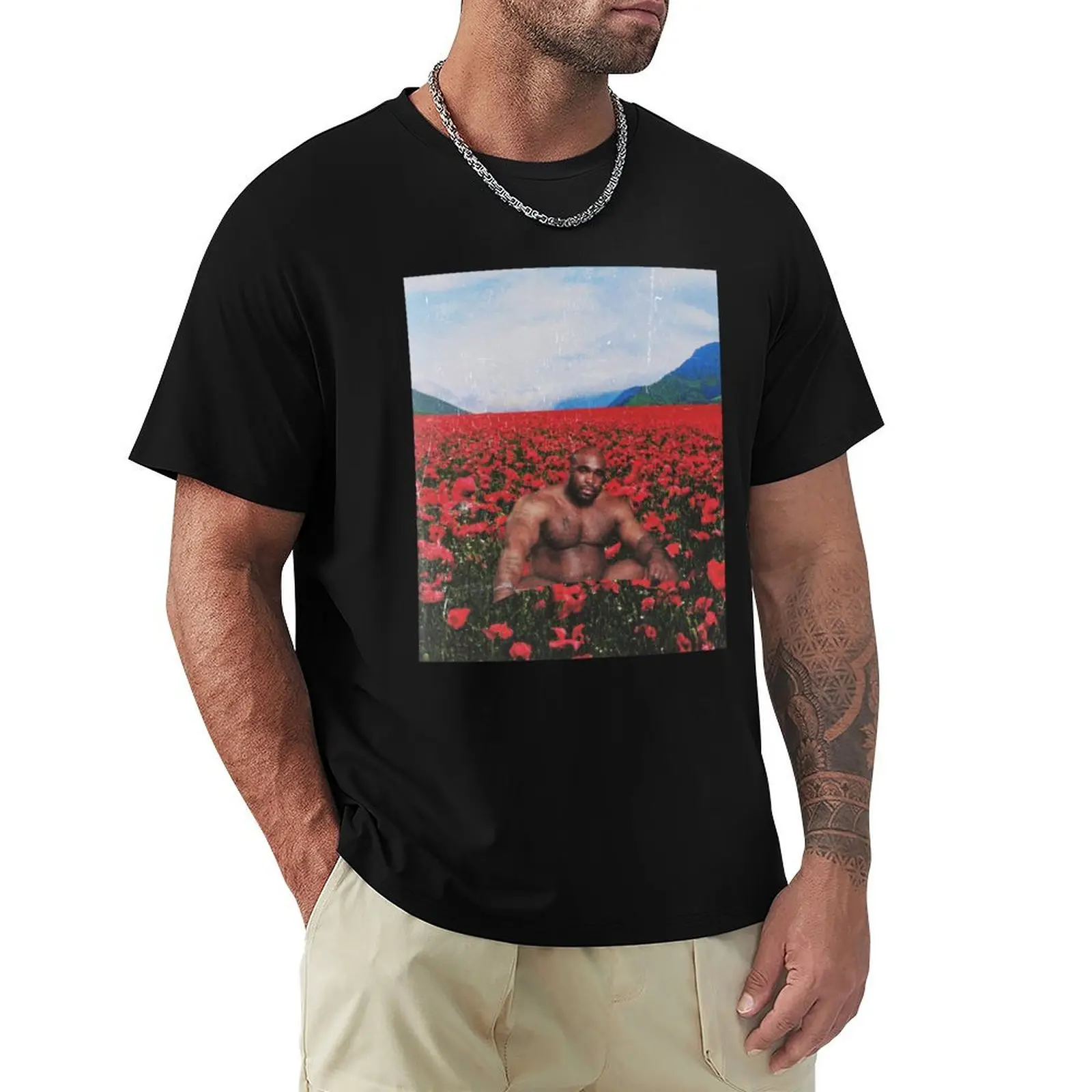 

Barry Wood on a Flower Field T-Shirt summer clothes plus size clothes anime shirt luxury t-shirt mens funny t shirts