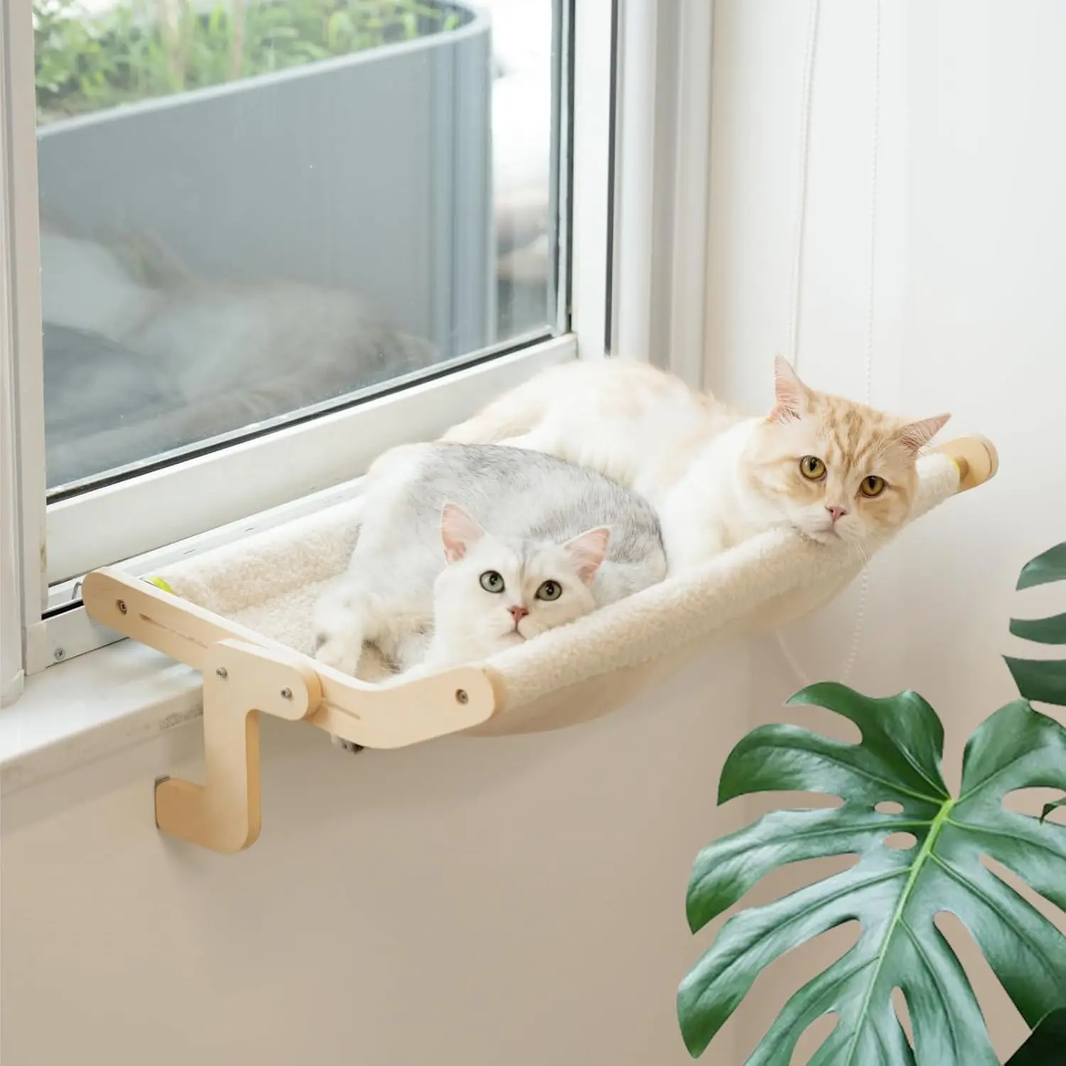 Mewoofun-percha para ventana para gatos, hamaca para montaje en salón, asiento para ventana, estantes para cama para gatos de interior, sin perforación, sin ventosa, color Beige grande