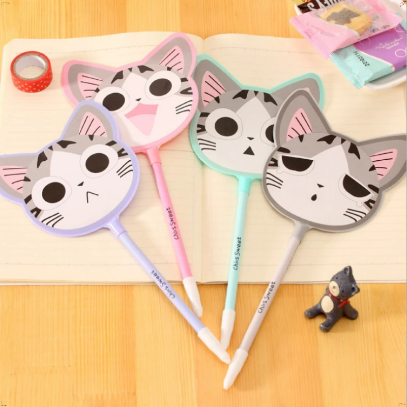 24 Pcs New Cute Cheese Cat Fan Ballpoint Pen Cute Creative Signature Pen school Stationery Gift