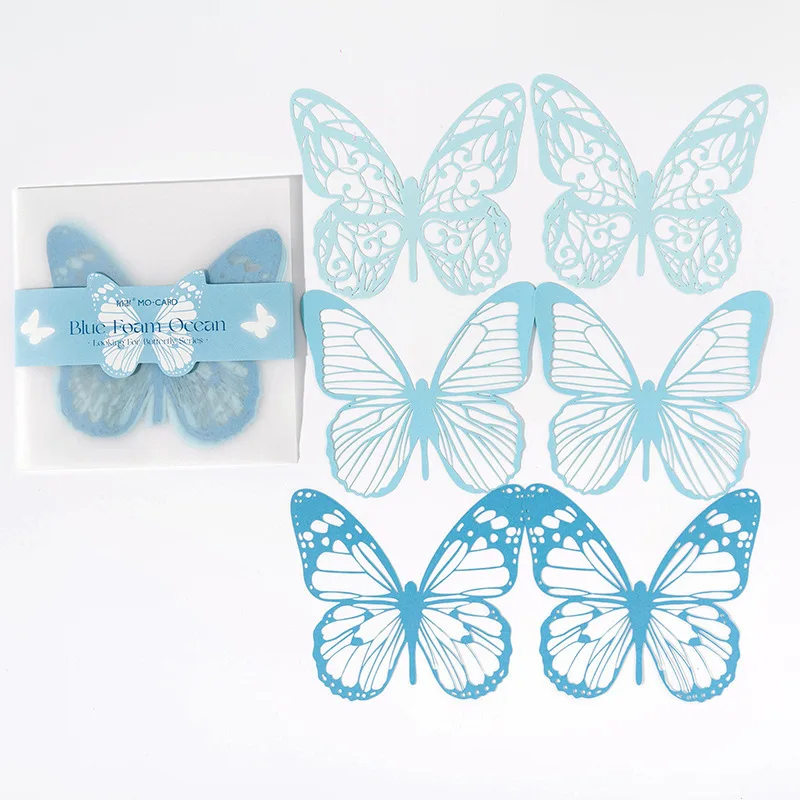 6pcs/set 3D Butterfly Search Series Sticker,Hollow Butterfly Lace Pocket Notebook Decoration Sticker DIY Handbook Decoration