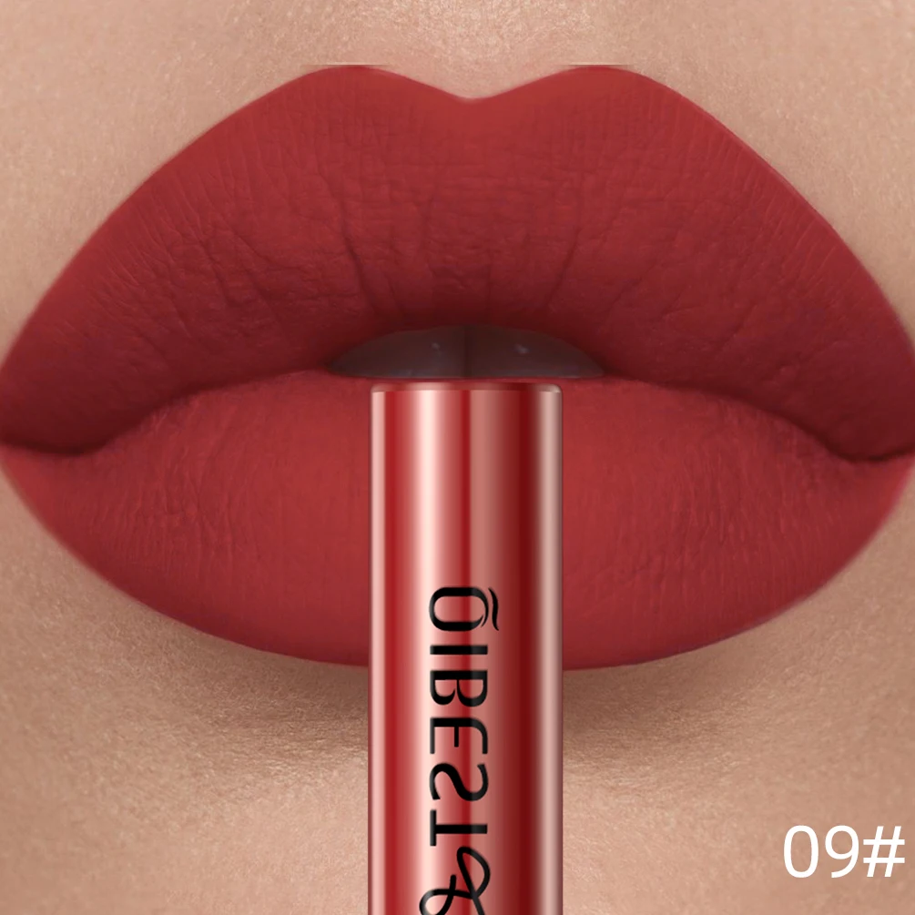 QIBEST Mattflüssiger Lippenstift, wasserdicht, langlebig, samtiger Lipgloss, Tönungsröhre, matt, nacktes Pigment, roter Lipgloss, Lippen-Make-up