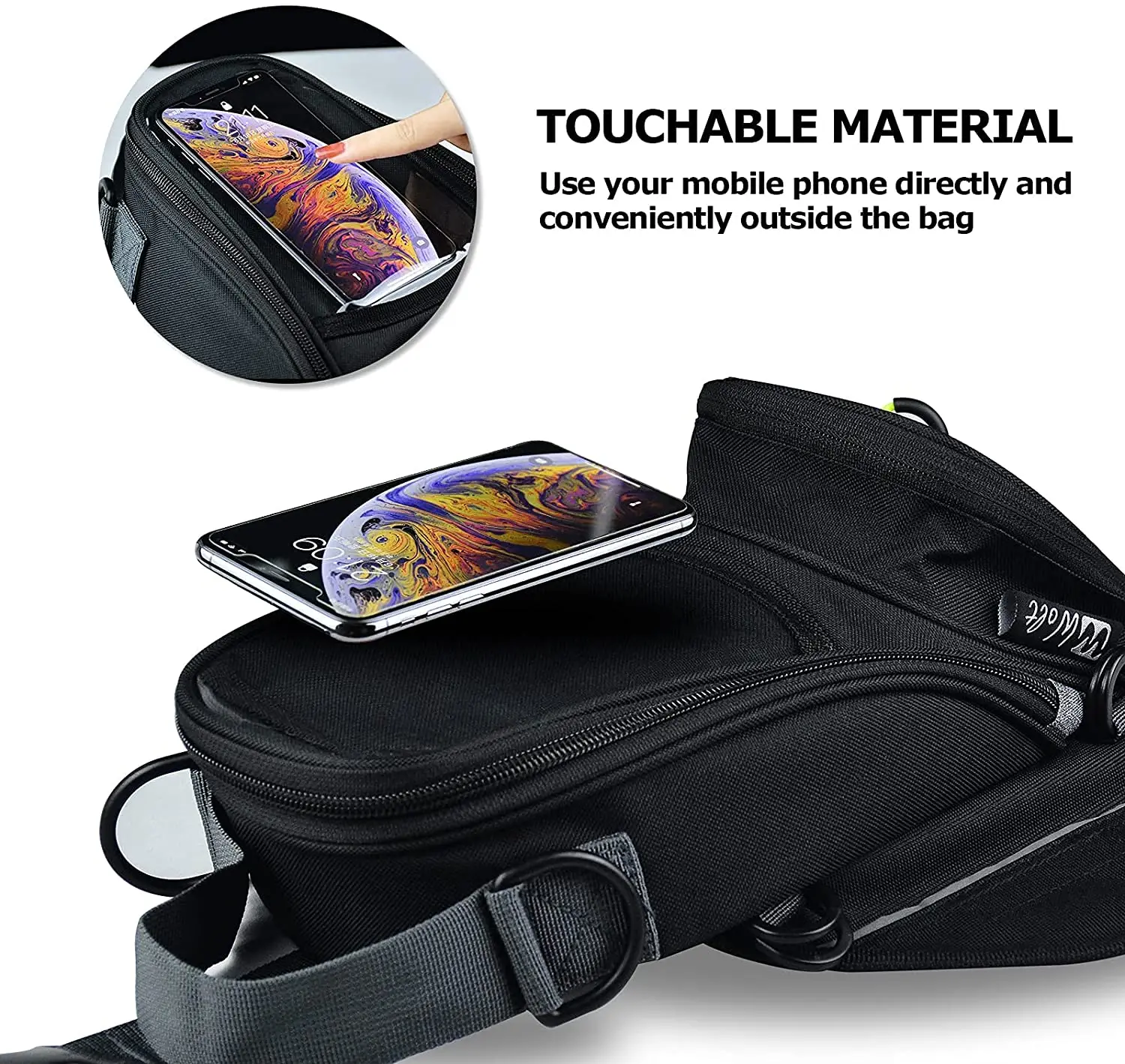 WOLT Powersports-Bolsa de tanque para motocicleta con cubierta impermeable para lluvia, bolsa magnética fuerte, bolsillo transparente para Teléfono Celular