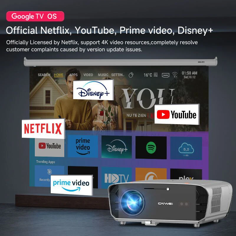 Projector 4k For Google Smart Wifi Proyector Portatil Lcd Tv Video Projector For Home/Education/Office/Golf/Garden