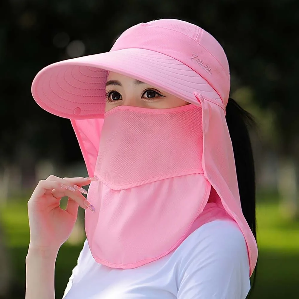 

Windproof Rope Anti-UV Shawl Mask Hat Face Covering Adjustable Sunshade Shawl Cap Polyester Cotton Picking Tea Hat Spring