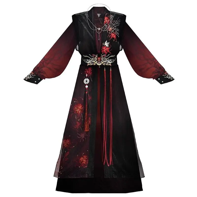 Man Spider Silk Language, Chinese ELEMENT, Song System, CROSS Long shirt Bijia, Silk Shore อื่นๆ Spider Black and Red,