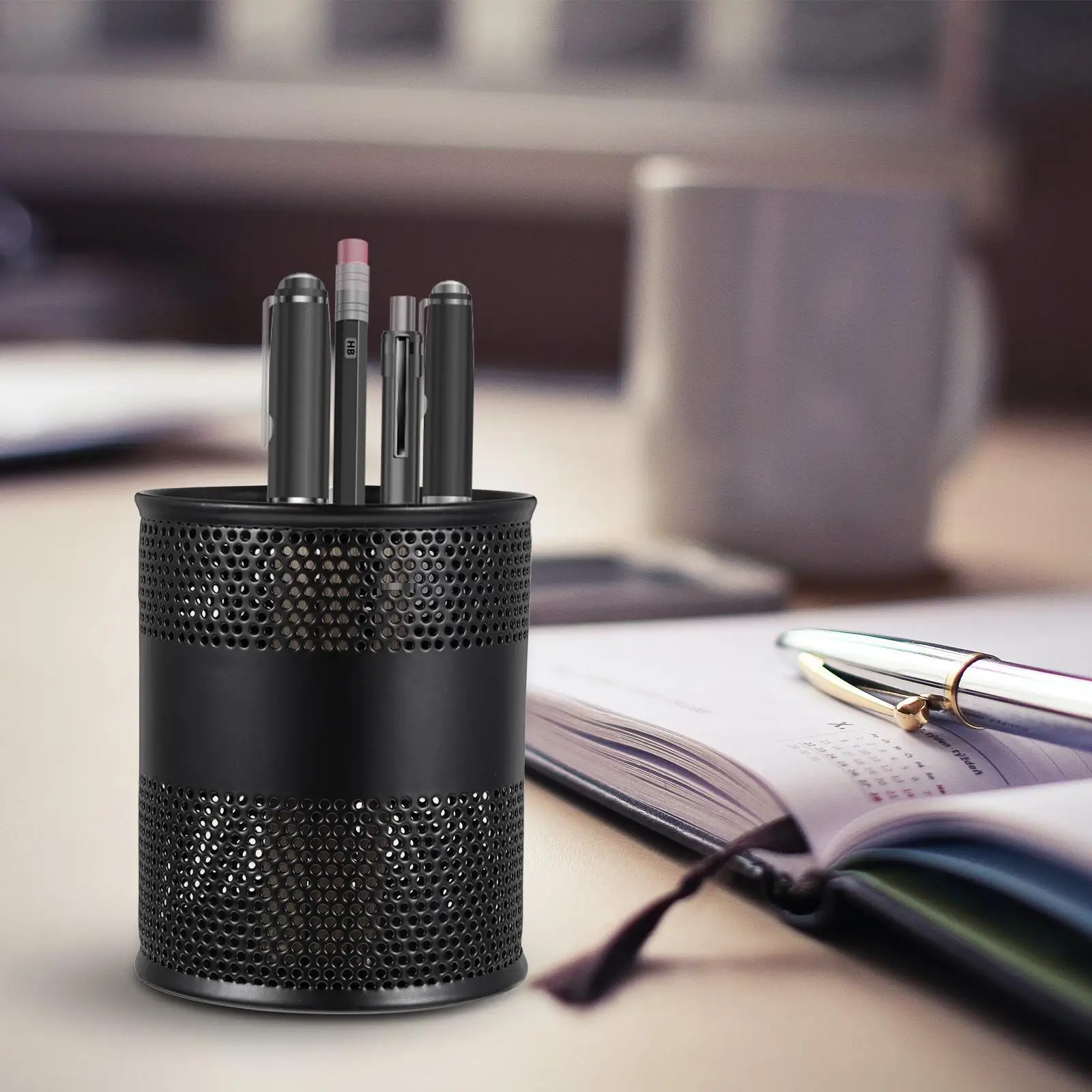 2 Pcs Metal Pen Holder Desktop Organizer Storage Box Wire Mesh Stationery Container Creative Design Iron