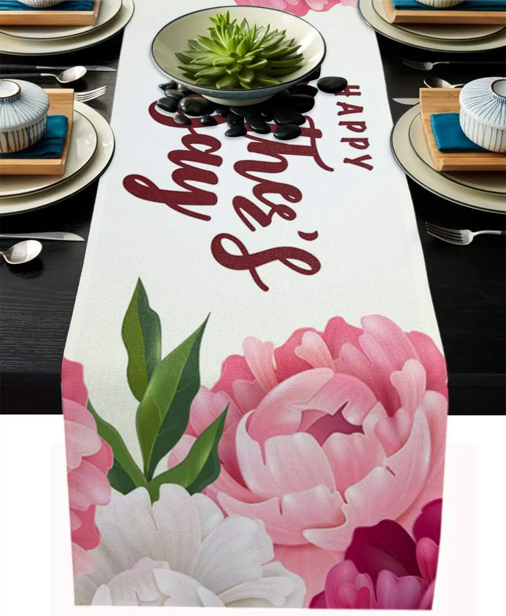 

Mother's Day Carnation Linen Table Runner Farmhouse Rustic Spring Pink Flowers Dresser Scarves Table Runner Dining Party Decor