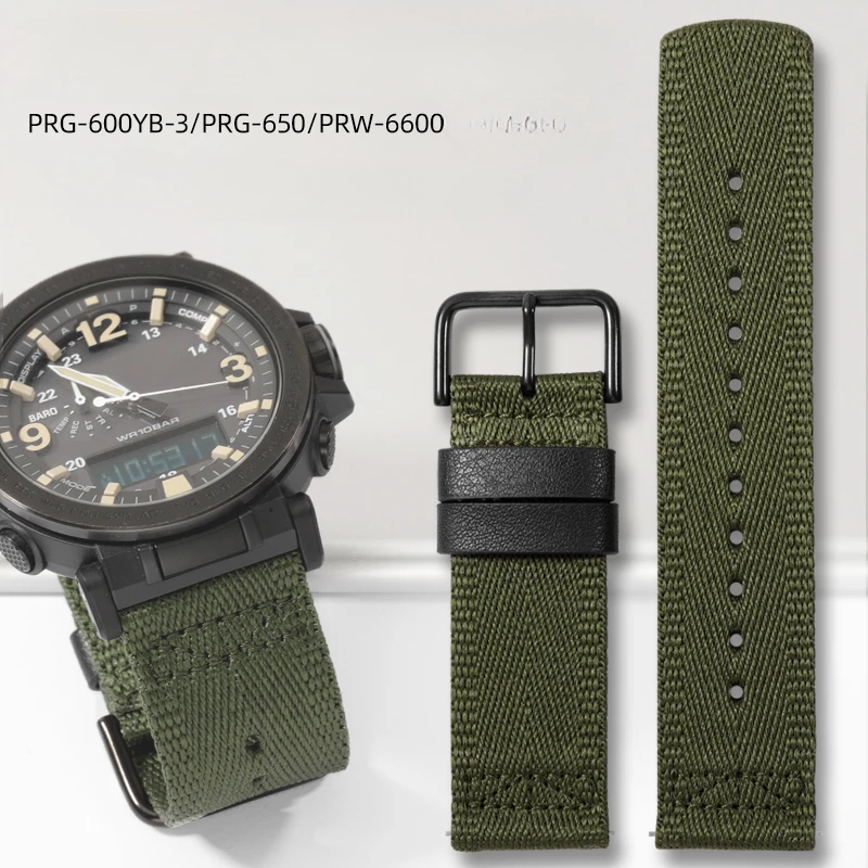 For Casio PRG-600YB/PRG-650/PRW-6600 Men's Sports 24mm High Density Knitting Nylon Convenient Quick Release Canvas Watch Strap