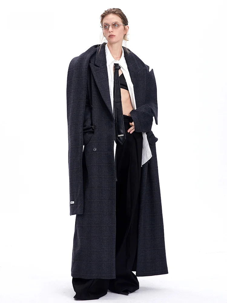 

Шерстяное пальто EVA2025 осень-зима, длинное, в клетку, из твида, премиум-класса, женская верхняя одежда для повседневной носки