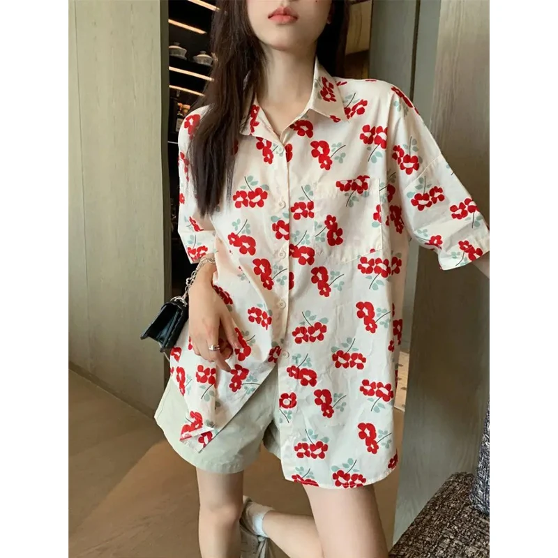 Summer New Thin Preppy Style Loose Shirt Tops Casual Polo Neck Short Sleeve Youth Vintage Blouse Fashion Korean Women Clothing