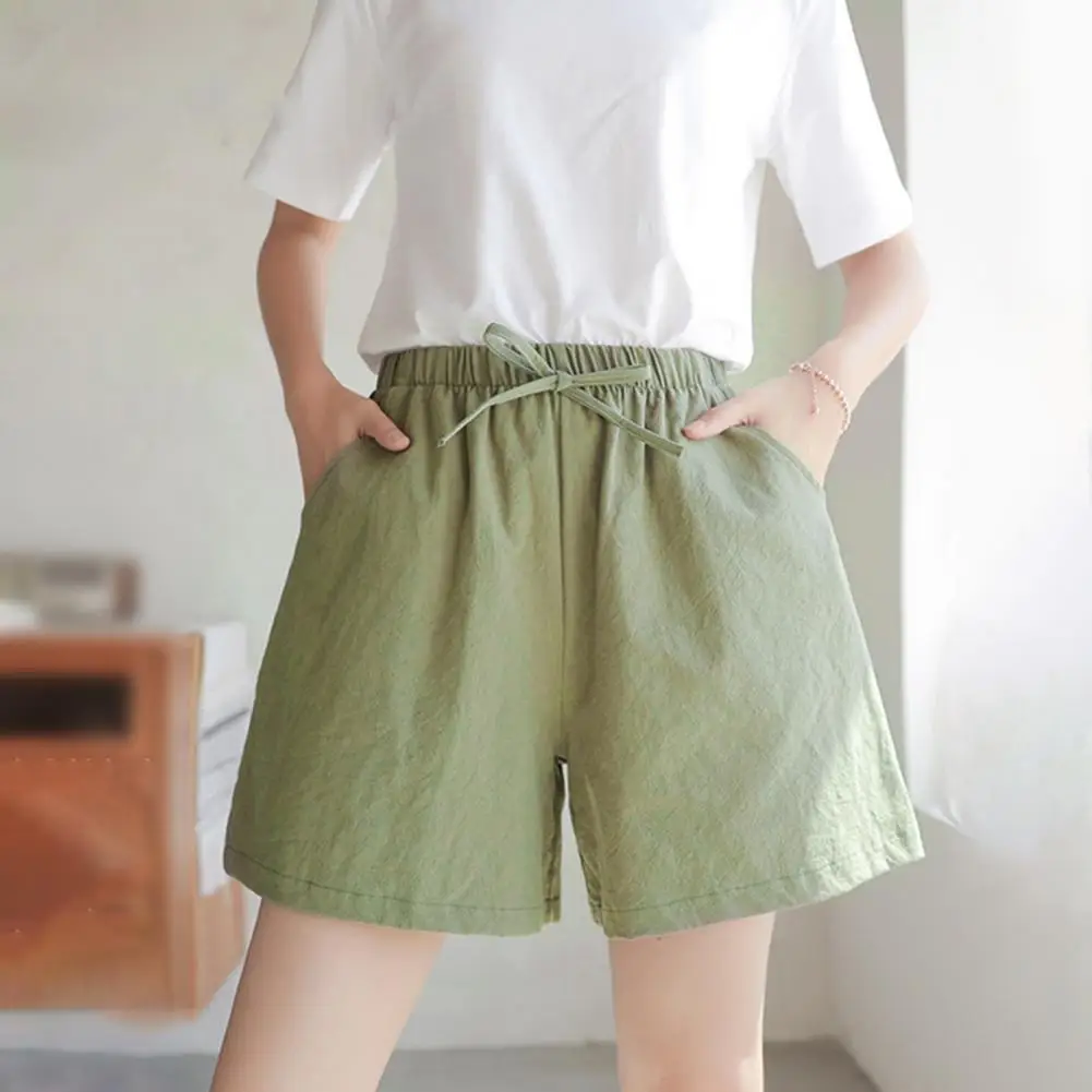 

2024 Summer Thin Cotton Linen Baggy Shorts Women Casual High Waist Short Pants Korean Lace Up Loose Straight Pantalones