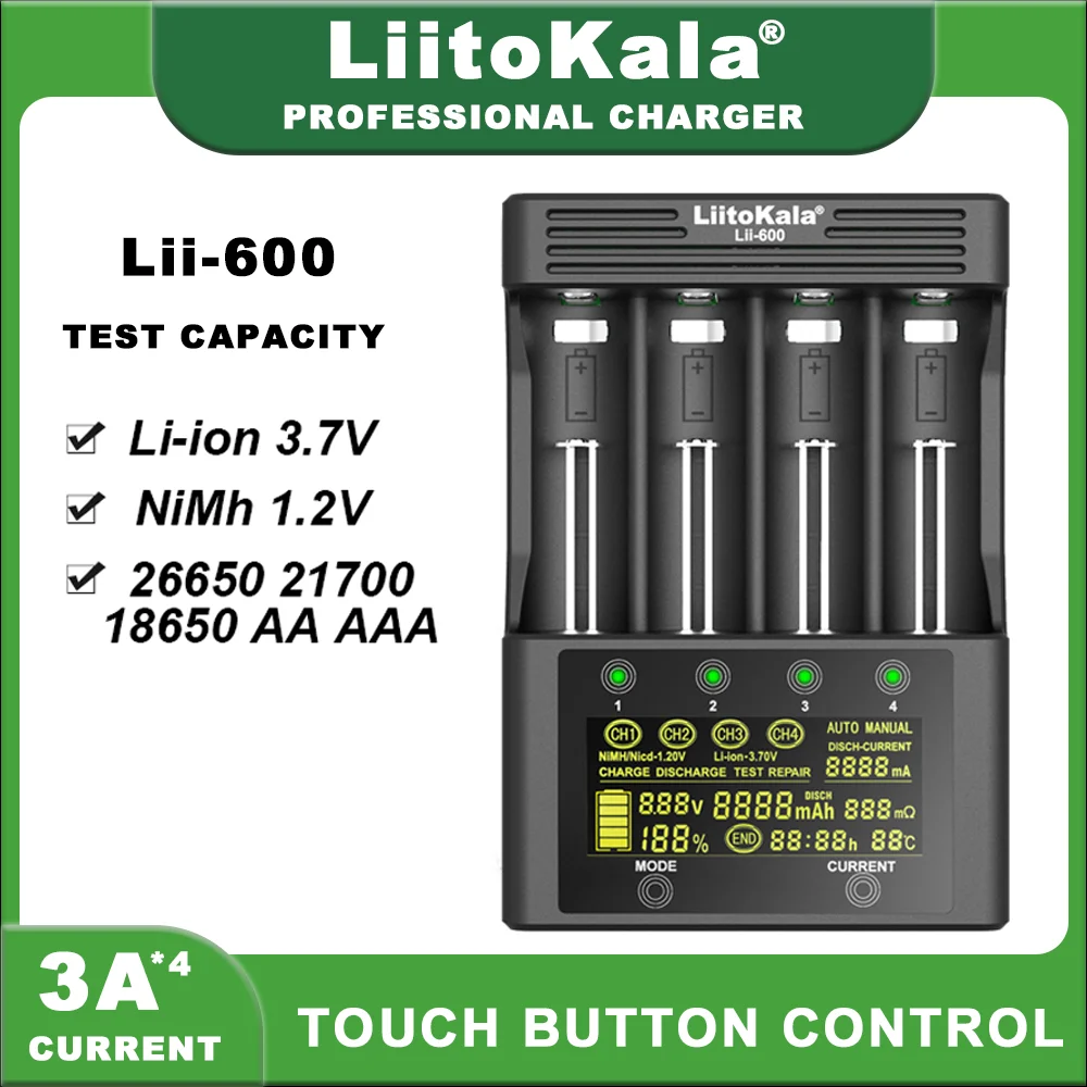 LiitoKala Lii-600 Lii-500 Lii-S6 Lii-D4XL  Battery Charger  3.7V NiMH 1.2V Battery Suitable for 18650 26650 21700 26700 18350