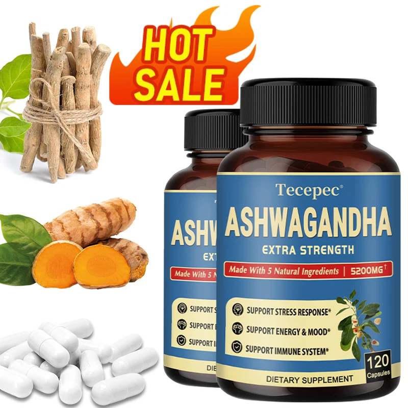 5-in-1 Premium Ashwagandha Capsules + Turmeric, Rhodiola Rosea, Ginger, Black Pepper - Supports Energy, Mood and Immunity