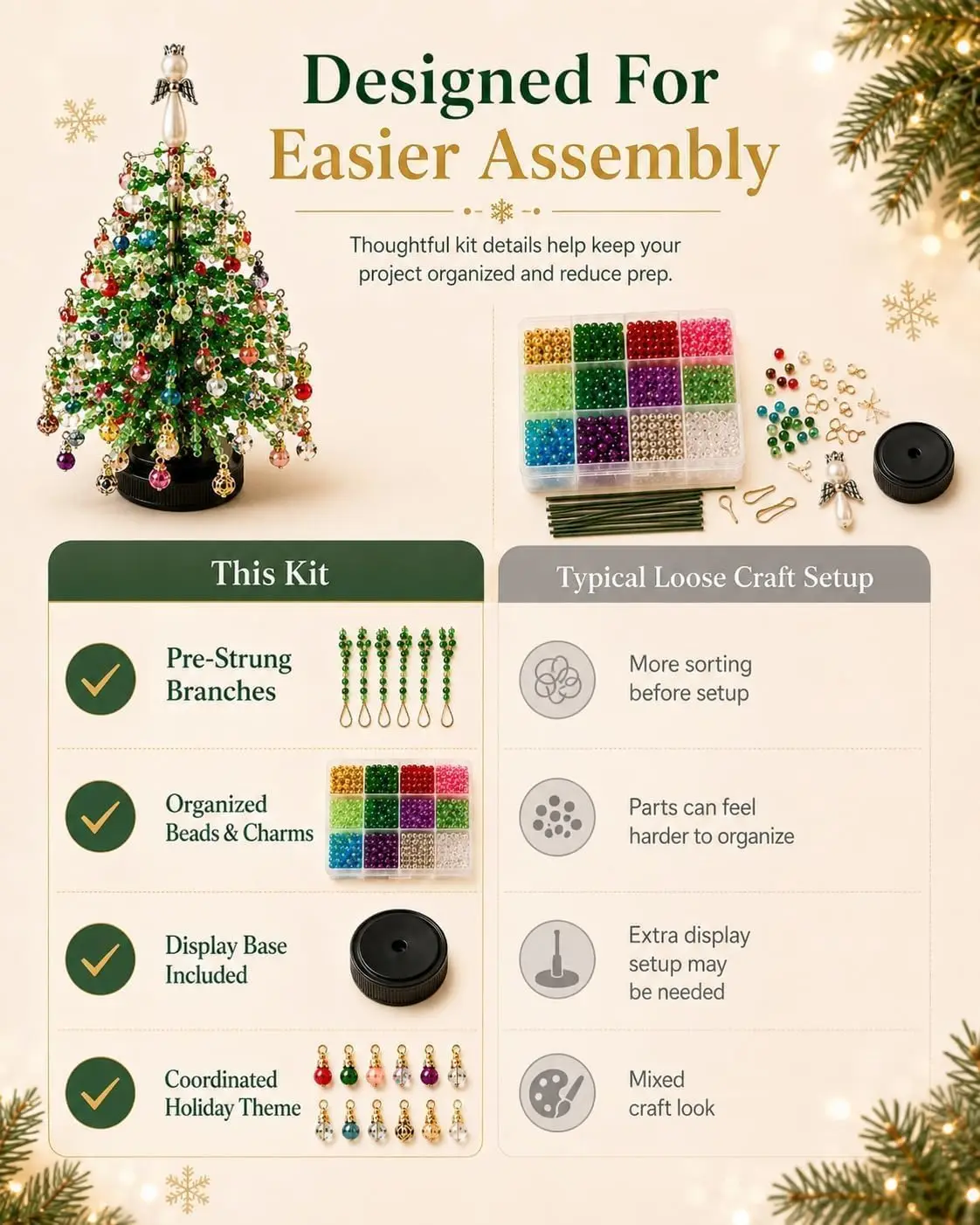 DIY Beaded Christmas Tree Kit, Handmade Mini Desk Xmas Bead Art (Blue) - view 5
