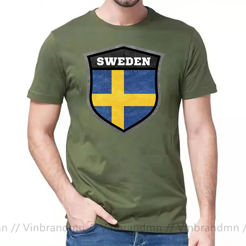 Vintage Pocket Style Sweden Shield Logo Emblem T Shirt Men Cotton Sweden Flag Swedish T-shirts Jersey for Women Custom Tee Shirt