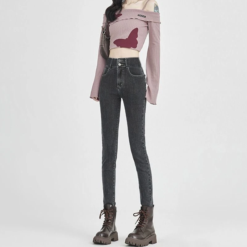 

High Waist Slim Fit Jeans Women's Pants Zhengzhou Fall Collection Premium Quality Denim Non-Stretch Trousers for Young Ladies