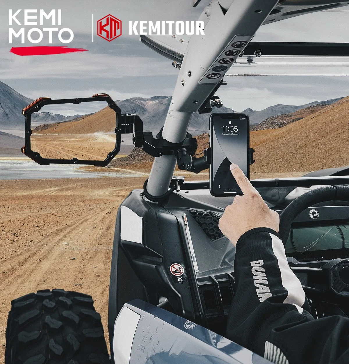 

CNC Aluminum UTV Side Mirrors with Phone Mount Compatible with Honda Pioneer 500 for CF Moto for Can Am Commander and Maverick