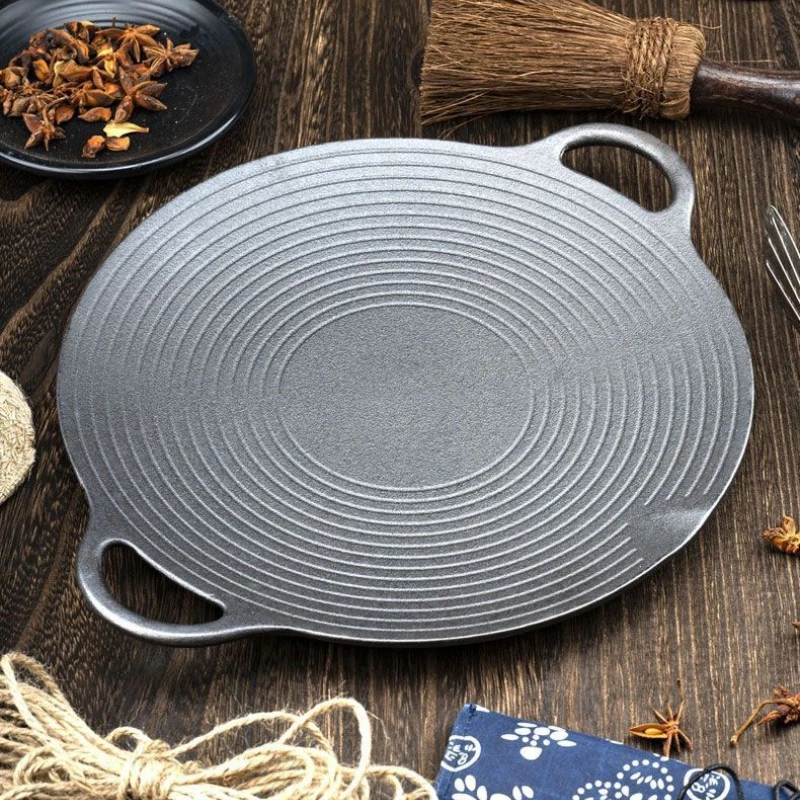 

1PC Barbecue Pan Cast Iron Frying Pan Induction Cooker Barbecue Uncoated Korean Outdoor Festival Party Commercial Use