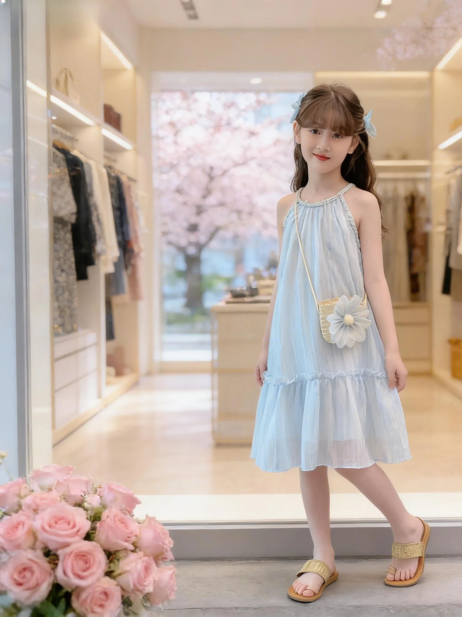 Vestido de Verão Anseola para Meninas, Estilo Fada, Saia de Gaze, Sem Mangas, Gola Redonda, Caimento Solto, Roupa Casual de P...