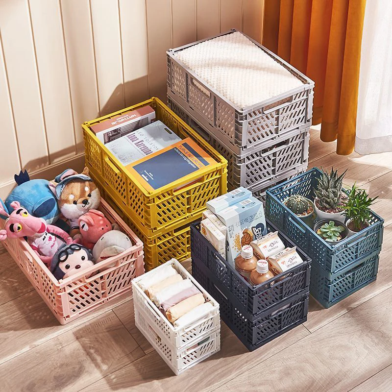 1-3pcs Plastic Foldable Storage Crate Folding Box Basket Stackable Jewellery Toys Boxes Organizer Cosmetic Drawer Case Portable