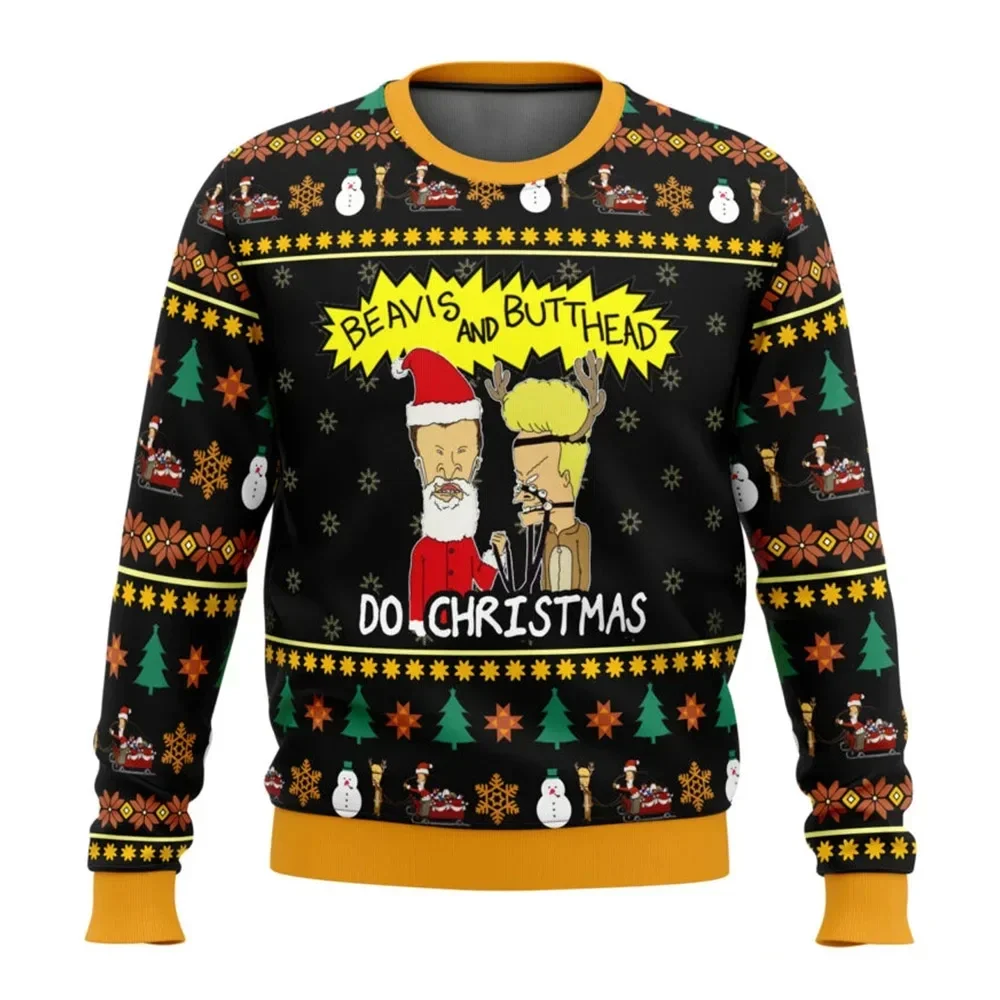 

Beavis And Buttthought Rock On Ugly Рождественские свитера Мужские и женские толстовки с героями мультфильмов Модный пуловер для рождественской вечеринки