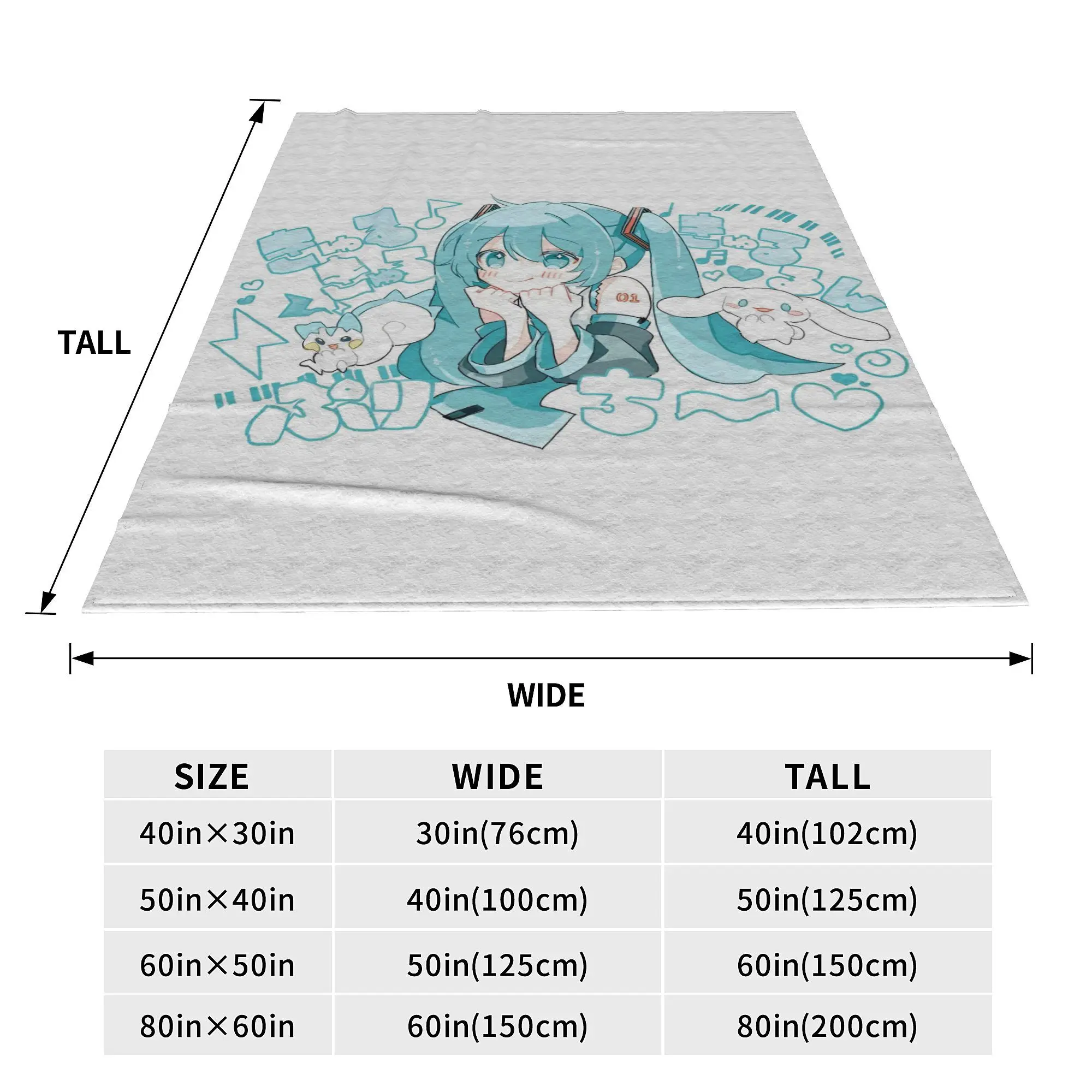 Hatsune Miku Anime  Fleece Throw Blankets Vocaloid Girl Blanket for Home Office Super Soft Bedding Throws