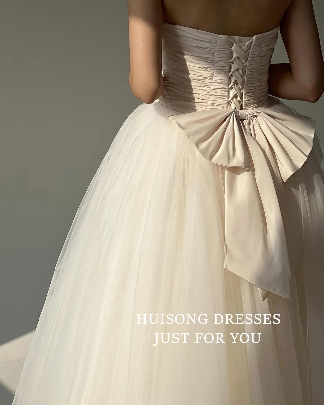 HUISONG ที่กําหนดเอง Tulle ชุดแต่งงานเกาหลี 이브A-Line แขนสั้นแผนกต้อนรับชุดเจ้าสาวเกาหลีงานแต่งงานถ่ายภาพชุด