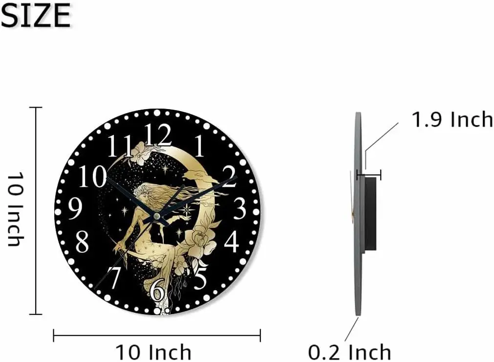 Clock Moon and Stars Queen Wall Clock 10 Inch Battery Operated Clock Silent Non-Ticking Modern Clocks Decorative for Home