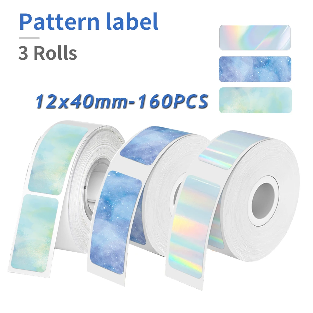 3Rolls P15 Paper Holographic Laser 12*40mm Label Sticker Compatible Marklife P12 D30 Q30S D35 D32 Label Maker