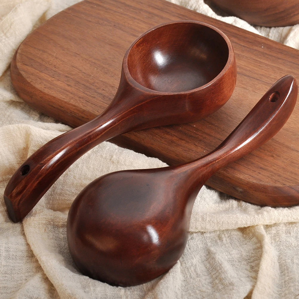 

1pc Japanese Style Ladle Wooden Soup Spoon Long Handle Kitchen Tool For Cooking Serving Stirring Wood Ladle Smooth