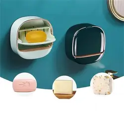 1/2PCS Light Luxury Soap Box Drain Toilet No Punching Shelf Wall Mounted Soap Box with Lid Flip Laundry Soap Box