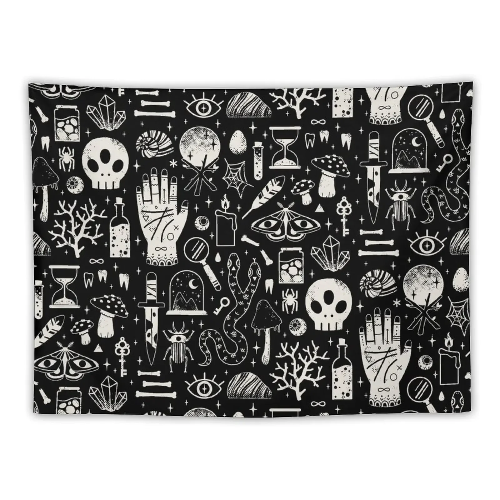 Curiosities: Bone Black Tapestry Kawaii Room Decor Mushroom Tapestry