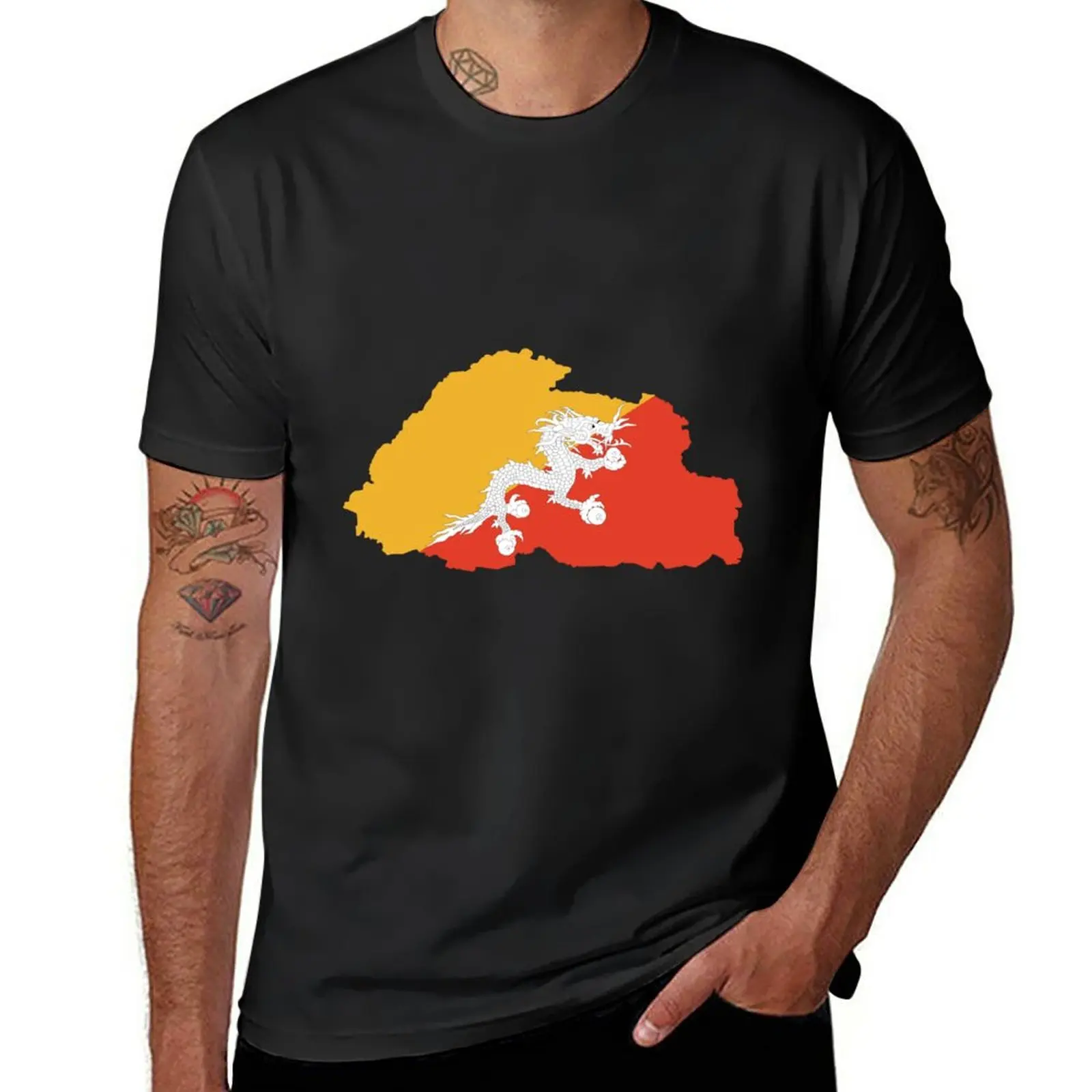 New Flag Map of Bhutan T-Shirt Short sleeve tee graphic t shirt workout shirts for men