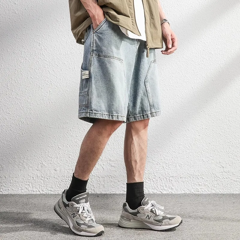 

Summer Loose Fit Men's Denim orts Five-Piece Vintage Sle High Street Faion Casual Wear Durable Polyester Fabric