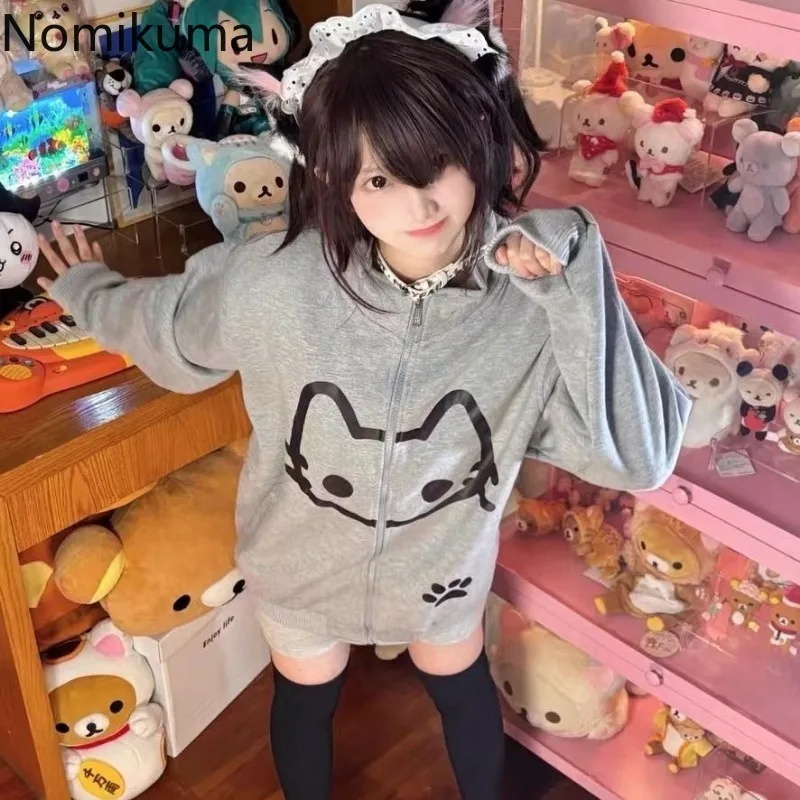 2024 Ropa Mujre Anime Hoodie Jackets Women\'s Clothing Stand Neck Zipper Cute Y2k Coat Casual Fashion Japanese Sweatshirts Tops