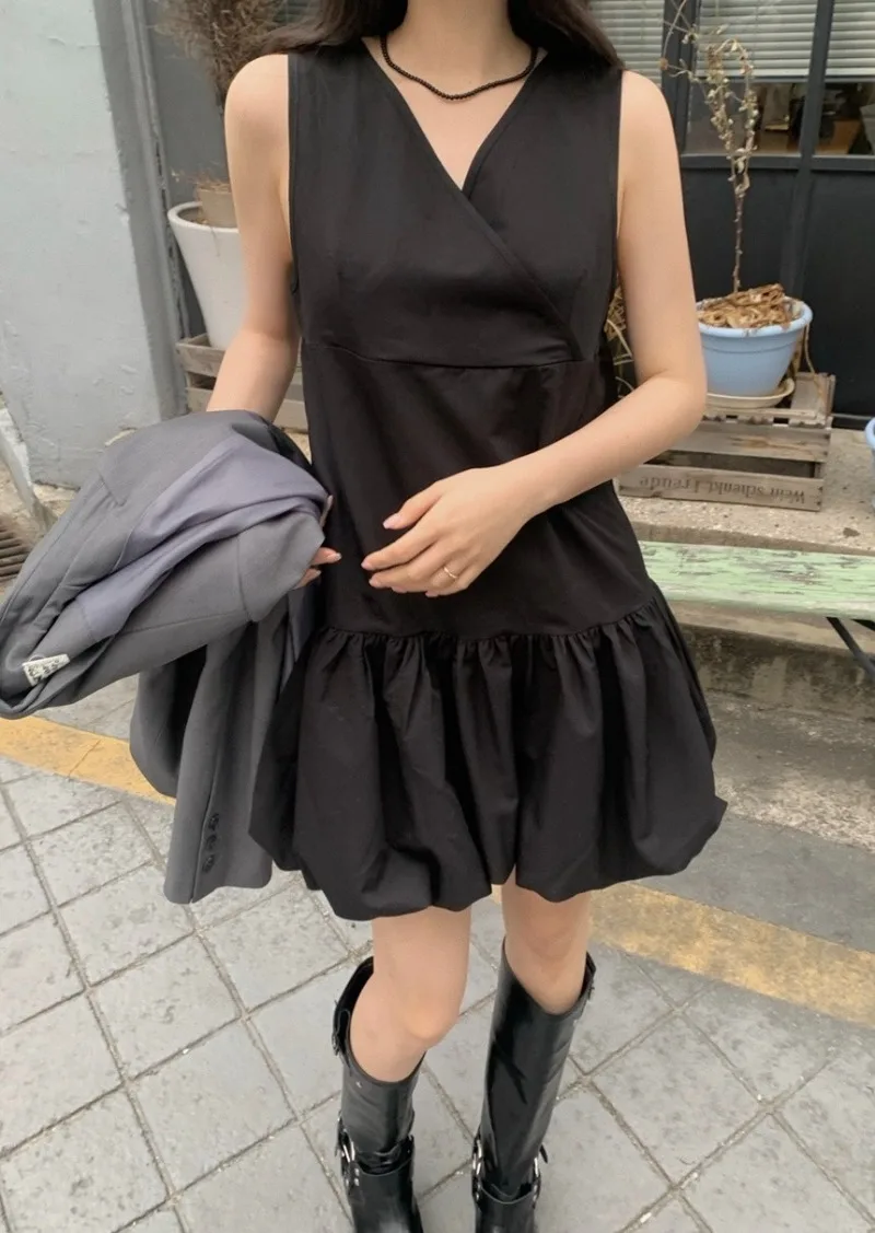 

French Chic Style Sleeveless Dress Women's Summer V-neck A-line Lace-up Backless Short Dress Fashion Female Clothes
