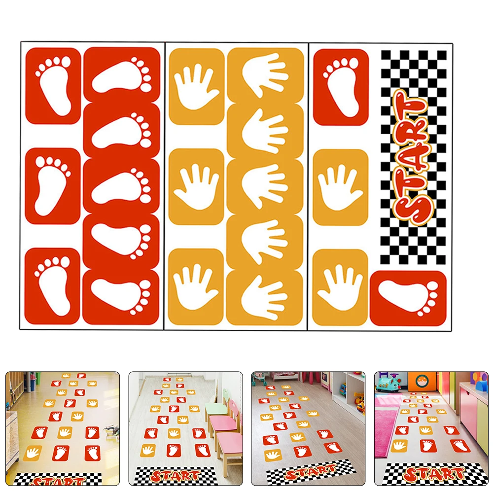 

1 Set Pvc Footprint Handprint Floor Decals Kids Classroom Game Sticker Nursery Room Decor Spot Locating Guide Line Cartoon Style