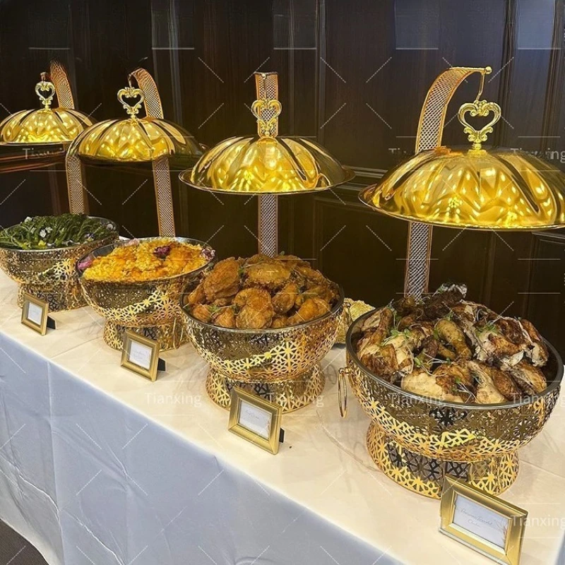 

Buffet Chaffing Dishes Luxury Food Warmers Gold Chafing Dish Buffet Set With Hanging Lid for Restaurant