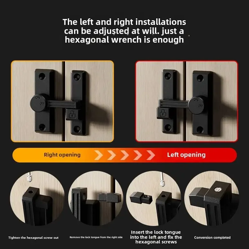 

Glow at Night Guidance Sliding Door Buckle Adjustable Direction Latch Lock No-drill Zinc Alloy Latch 90 Degrees Barn Door Lock