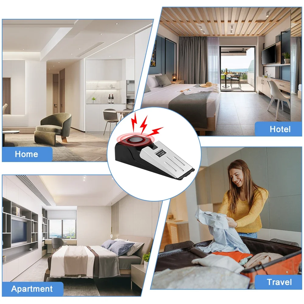 1 szt. Przenośny alarm do drzwi aktywowany ciśnieniem, 120dB, klinowy stoper do drzwi - do podróży, hotelu i zabezpieczeń domu