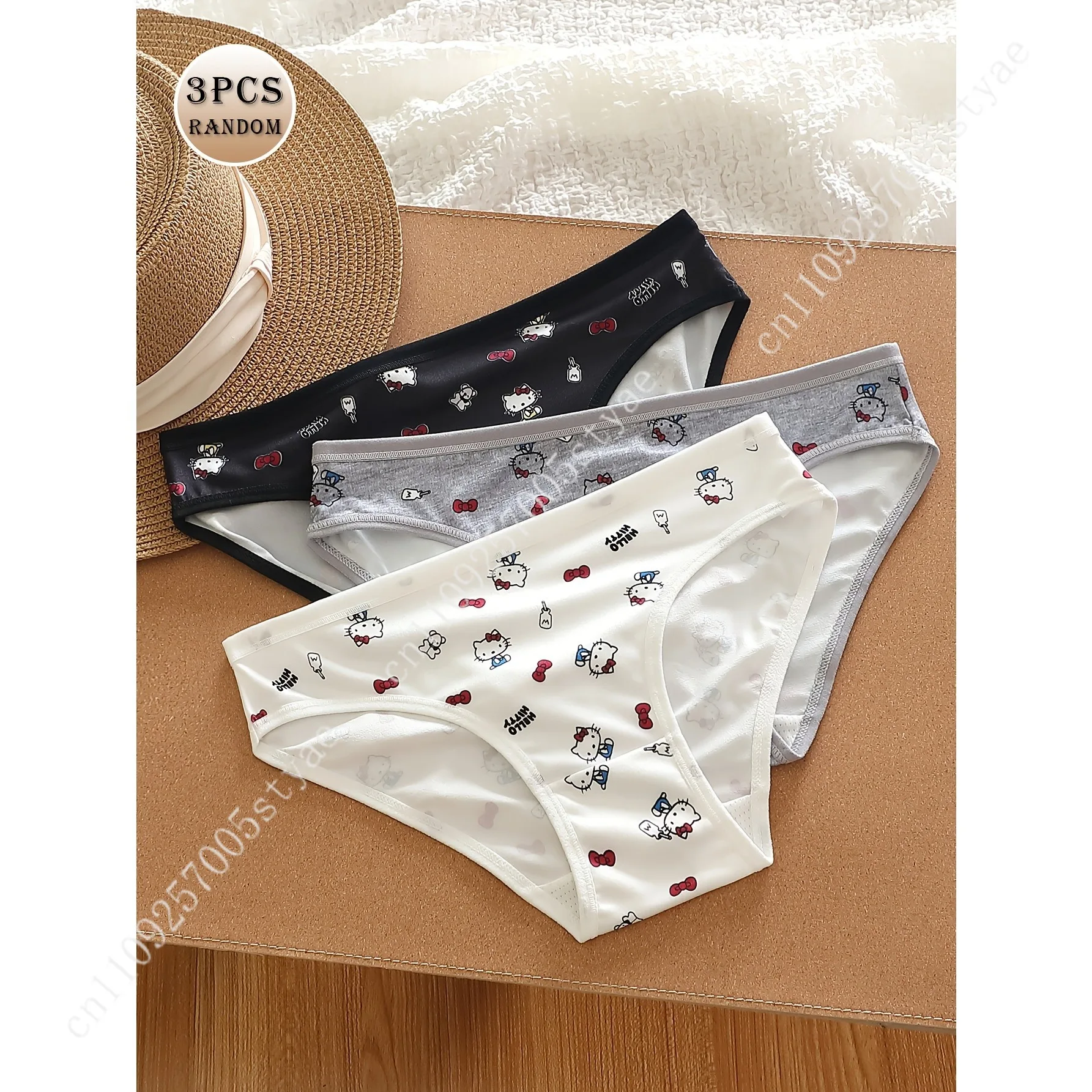

3-Pack Random Sanrio Hello Kitty Women's All-Over Print Bow Panties, Bow Print Design, Fashionable Women's Underwear