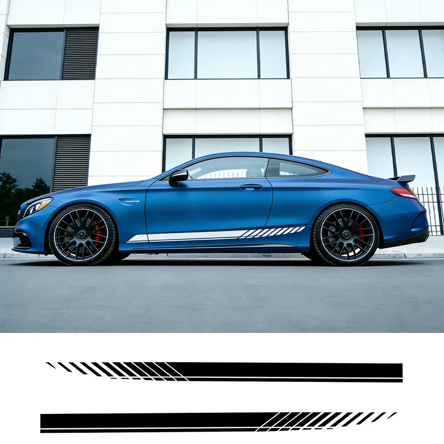 2Pcs Car Side Body Decals Auto Body Trim Vinyl Film Decal Door Side Skirt Stripes Vehicle Universal Scratch Cover
