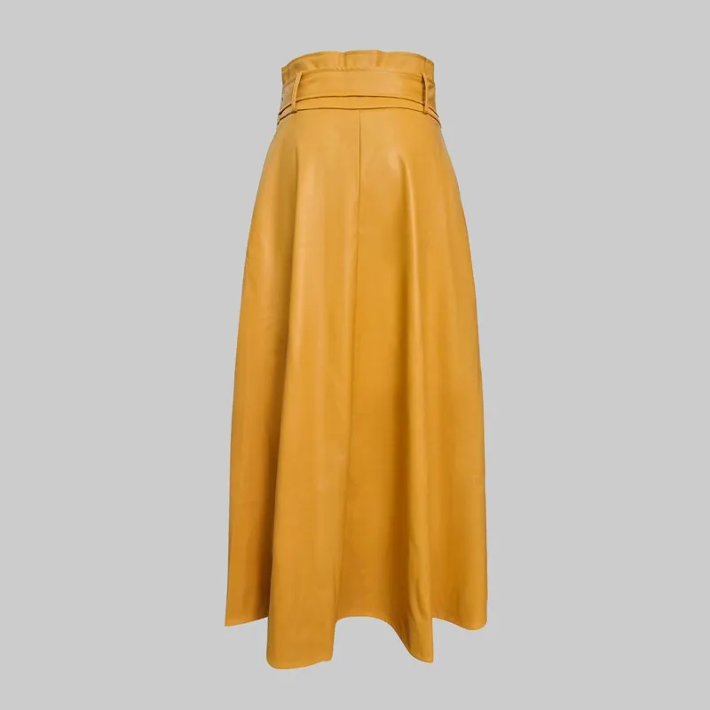 ملابس رياضية يابانية عتيقة بسحاب من البولي يوريثان، تنانير طويلة أنيقة بجيوب فضفاضة بلون سادة، تنورة ماكسي عالية الخصر مع حزام