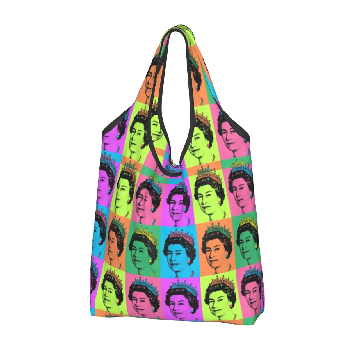 Kawaii Queen Elizabeth II England Pop Art Shopping Tote Bag Portable Royal United Kingdom Grocery Shoulder Shopper Bag