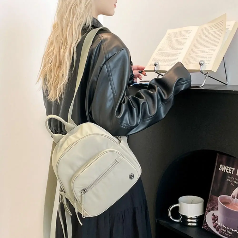 

Portable Women Nylon Backpack Lightweight Solid Color Multipockets Casual Backpack Waterproof Fashionable