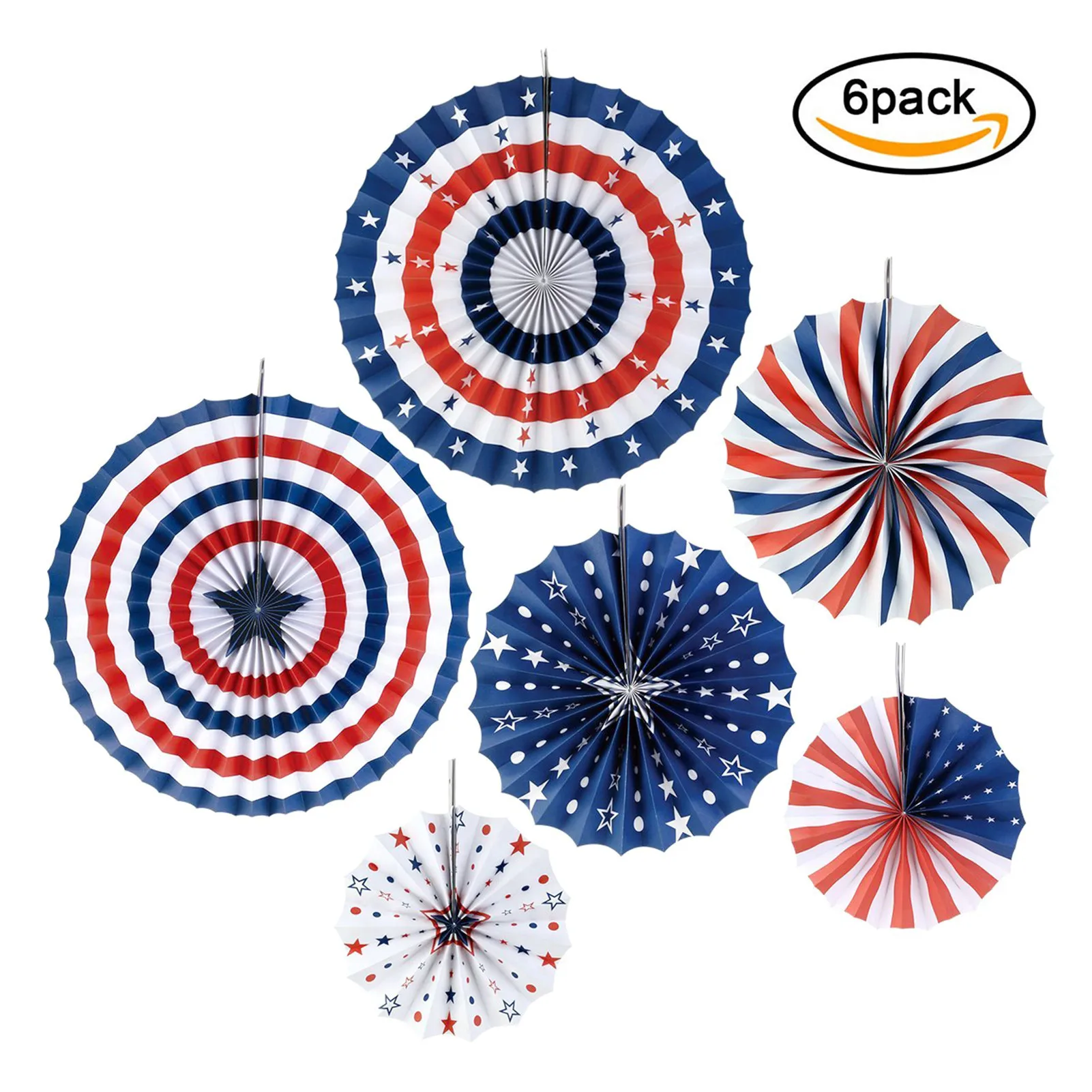 American Flag Paper Fans Patriotic Decoration Set Star Pull Flower Curtain for 4th Of July American National Day Party Decor